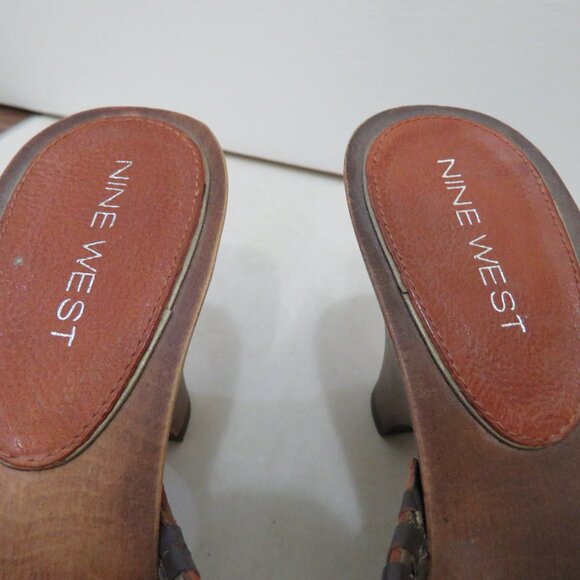 VINTAGE NINE WEST Y2K Cognac Tan Leather Studded Clog Heeled Mules Size US 6 - Picture 8 of 16